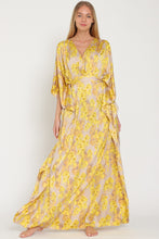 Beige/Golden Yellow Kimono Tie Back Waisted Maxi Dress