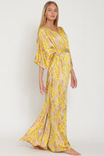 Beige/Golden Yellow Kimono Tie Back Waisted Maxi Dress