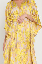 Beige/Golden Yellow Kimono Tie Back Waisted Maxi Dress