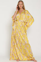 Beige/Golden Yellow Kimono Tie Back Waisted Maxi Dress