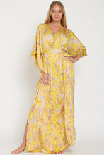 Beige/Golden Yellow Kimono Tie Back Waisted Maxi Dress