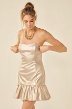 Champagne Gold Bodycon Pu Mini Dress With Bottom Ruffle Detail