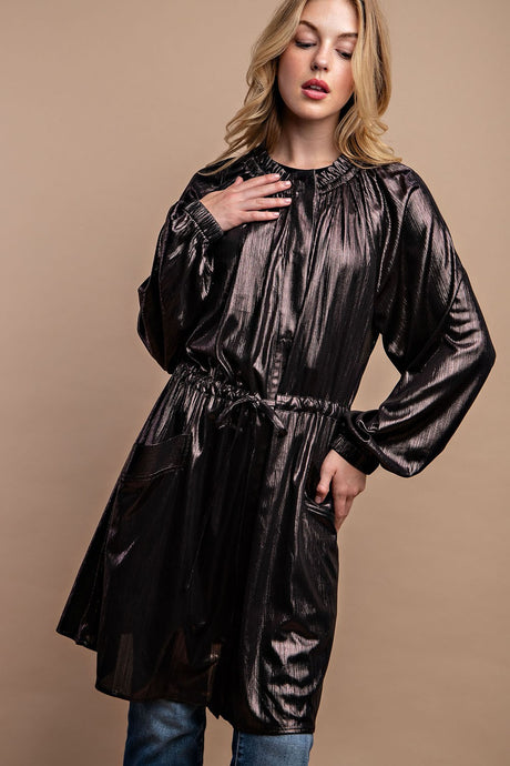 Dk Espresso Metallic Drawstring Waist Jacket