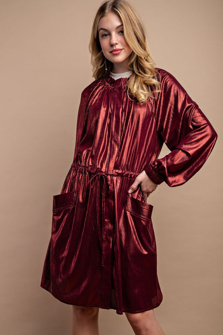 Burgundy Metallic Drawstring Waist Jacket