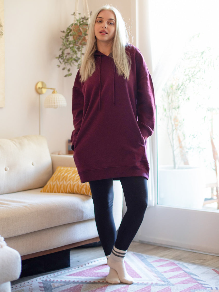 burgundy hoodie dress Pull Over Hoodie Dress - Cranberry main image 1
