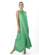 Green Nalory Satin Silk Backless Maxi Dress In Green