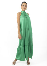 Green Nalory Satin Silk Backless Maxi Dress In Green
