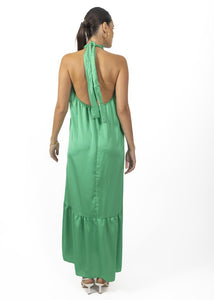 Green Nalory Satin Silk Backless Maxi Dress In Green