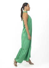 Green Nalory Satin Silk Backless Maxi Dress In Green