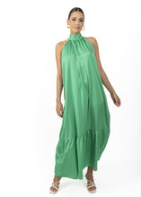 Green Nalory Satin Silk Backless Maxi Dress In Green