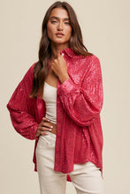 Hot Pink Oversized Sequin Button Down Shirt