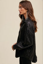Black Oversized Sequin Button Down Shirt