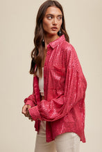 Hot Pink Oversized Sequin Button Down Shirt