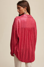 Hot Pink Oversized Sequin Button Down Shirt