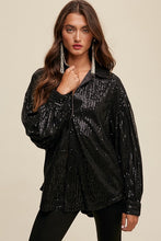 Black Oversized Sequin Button Down Shirt