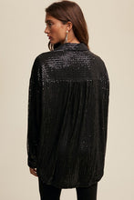 Black Oversized Sequin Button Down Shirt