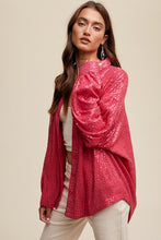 Hot Pink Oversized Sequin Button Down Shirt