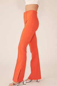 Spicy Orange Center-Leg Seam Detailed Side Slit Flare Pants