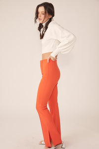 Spicy Orange Center-Leg Seam Detailed Side Slit Flare Pants