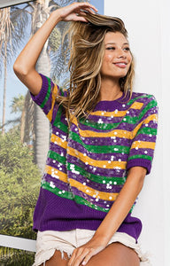 Purple Clear Sequin Mardi Gras Sweater