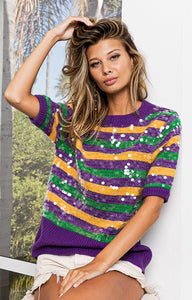 Purple Clear Sequin Mardi Gras Sweater