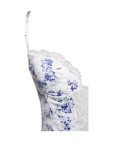 Qwin Blue Floral Print Satin Lace Maxi Dress