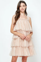 Nude Tiered Tulle Mini Dress