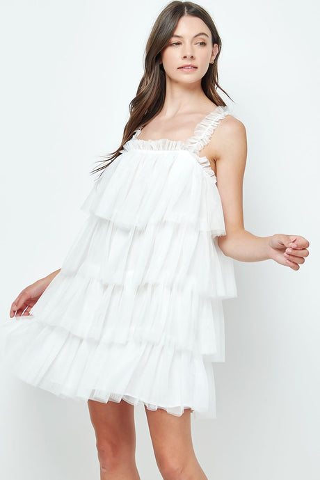 White Tiered Tulle Mini Dress