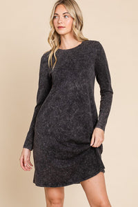 Black Mineral Wash Dress With Side Pocket