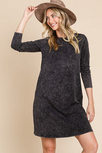 Black Mineral Wash Dress With Side Pocket