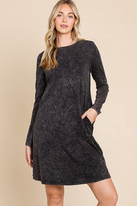 Black Mineral Wash Dress With Side Pocket