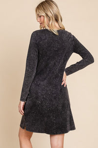 Black Mineral Wash Dress With Side Pocket
