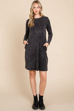 Black Mineral Wash Dress With Side Pocket