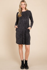 Black Mineral Wash Dress With Side Pocket