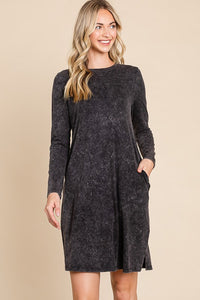 Black Mineral Wash Dress With Side Pocket