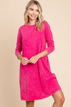 Hot Pink Mineral Wash Dress With Side Pocket