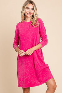 Hot Pink Mineral Wash Dress With Side Pocket