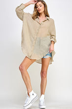 Beige See Through Button Down Shirts