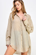 Beige See Through Button Down Shirts