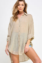 Beige See Through Button Down Shirts