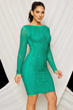 Emerald Rhinestone Front And Back Mini Dress