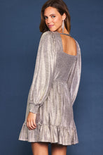 Champagne Metallic Foil Long Sleeve Mini Dress