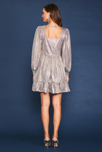 Champagne Metallic Foil Long Sleeve Mini Dress