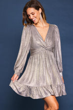 Champagne Metallic Foil Long Sleeve Mini Dress