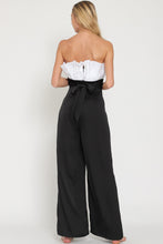 Black/White Tube Tie Back Waisted Colorblock Jumpsuit