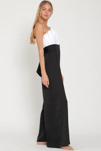 Black/White Tube Tie Back Waisted Colorblock Jumpsuit