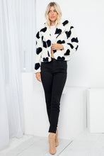 Black White Heart Print Faux Fur Short Jacket