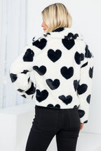 Black White Heart Print Faux Fur Short Jacket