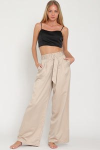 Sand High Waisted Belted Long Pants