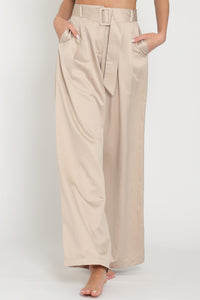 Sand High Waisted Belted Long Pants